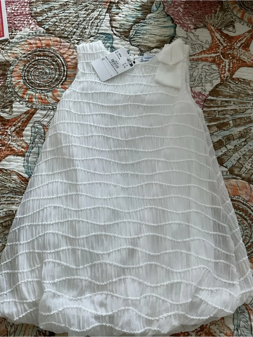 Mayoral White Textured Sleeveless Dress with Bow Accent NEW